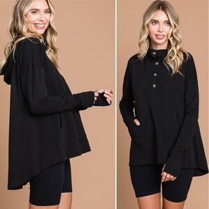 CULTURE CODE Henley Button Front Pullover Hooded Sweatshirt Black Size 3X NWT